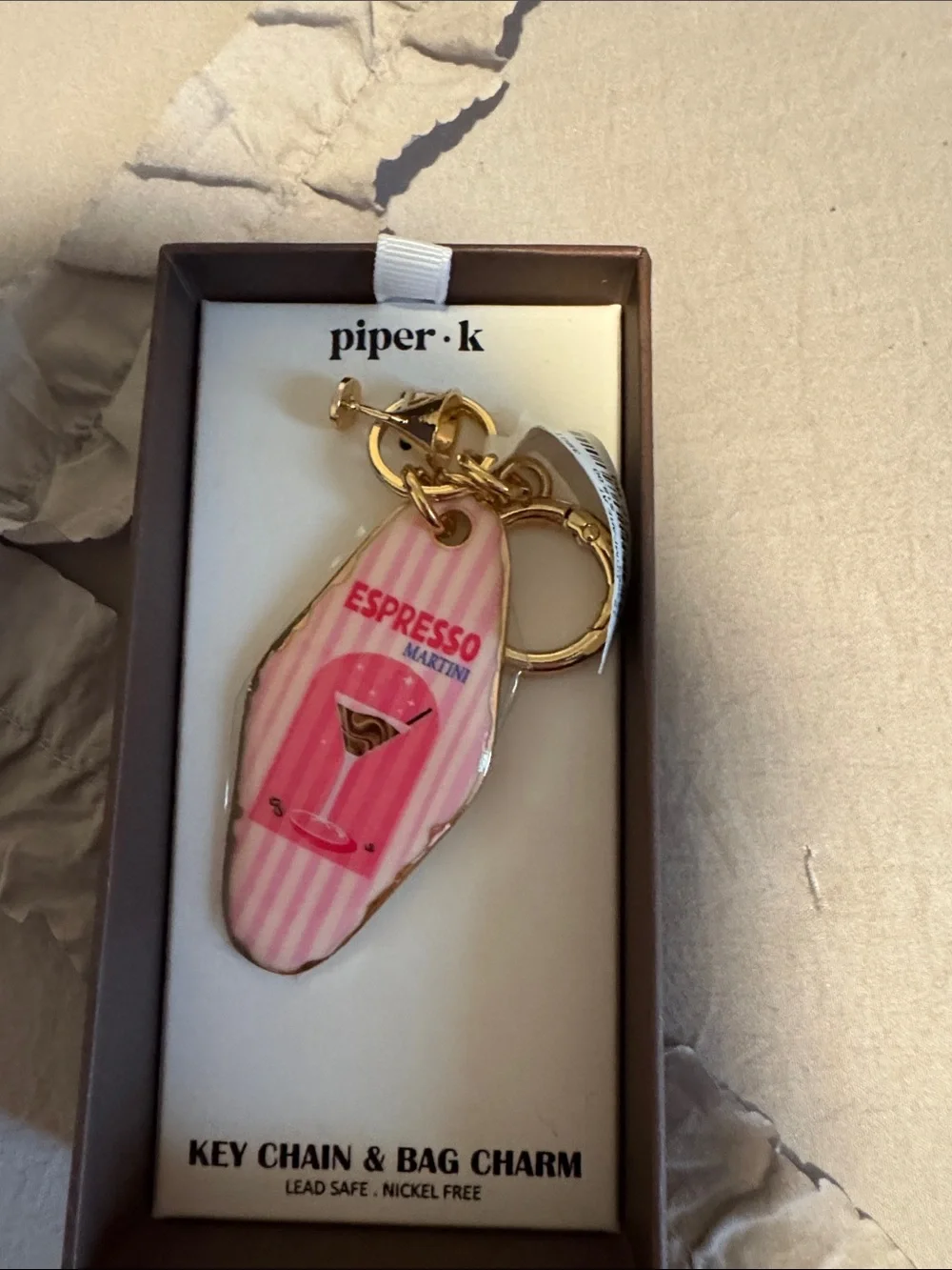 NWT Piper K Pink Espresso Martini Key Chain & Bag Charm
